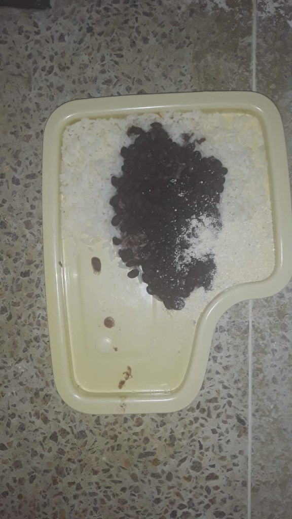 Foto enviada pelo WhatsApp mostra prato servido aos presos de Itaquitinga, com quantidade e variedade insuficientes 