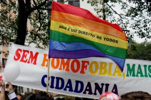 Bandeiras LGBT com frases sobre direitos