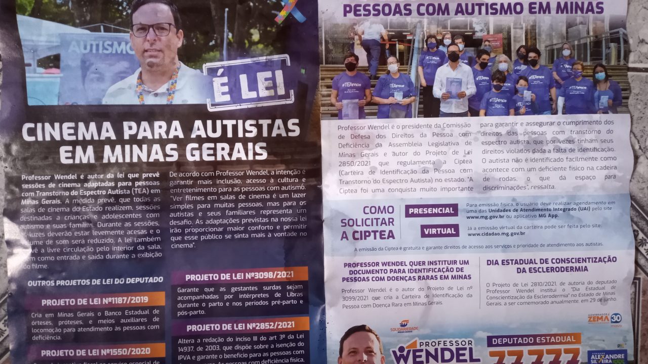 panfleto enviado para autistas e famílias de crianças autistas pelo deputado estadual Wendel Mesquita, do partido Solidariedade