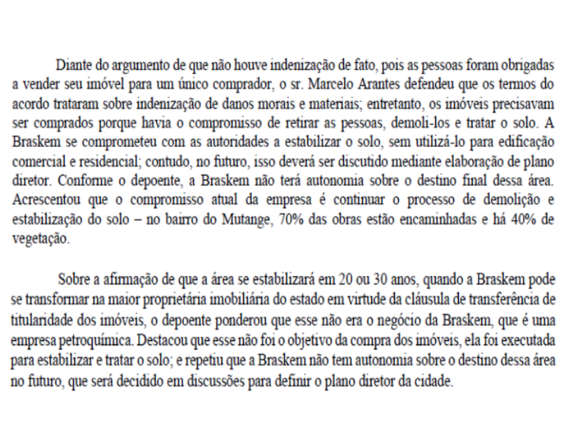 A imagem é o print da ação judicial envolvendo a empresa Braskem e a compra de imóveis em áreas afetadas por instabilidade do solo.