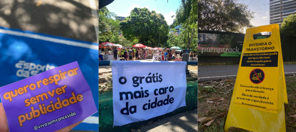 A imagem mostra cartazes e outras intervenções feitas pelo projeto
